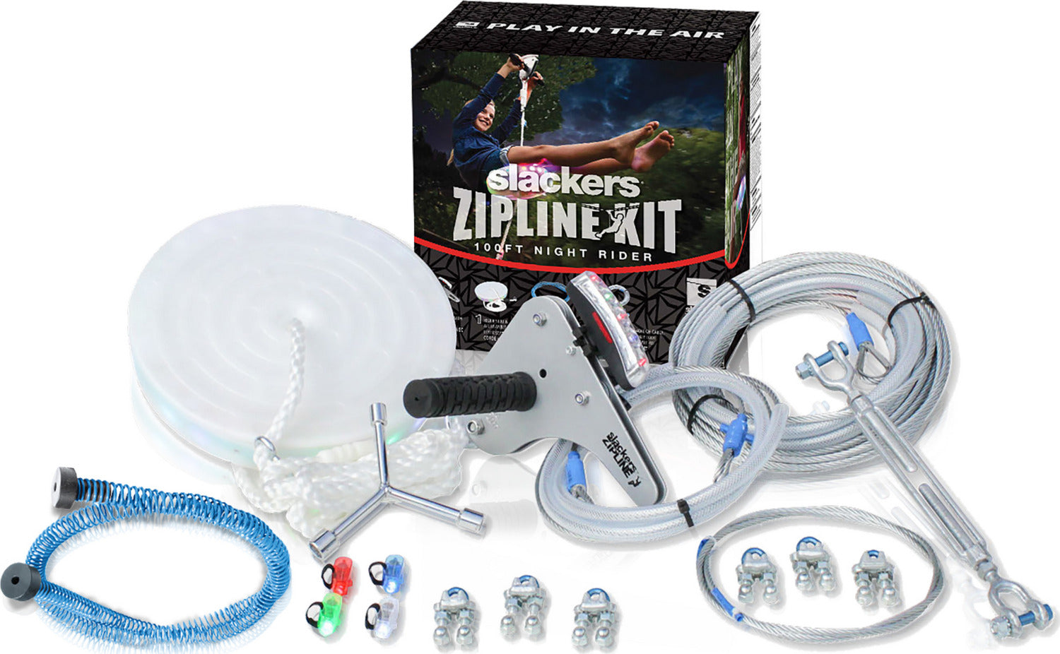 Slackers 100&#39; Zipline Night Riderz Kit With Free Spring Brake Kit