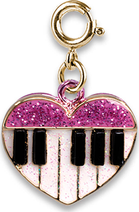 Gold Glitter Piano Heart Charm