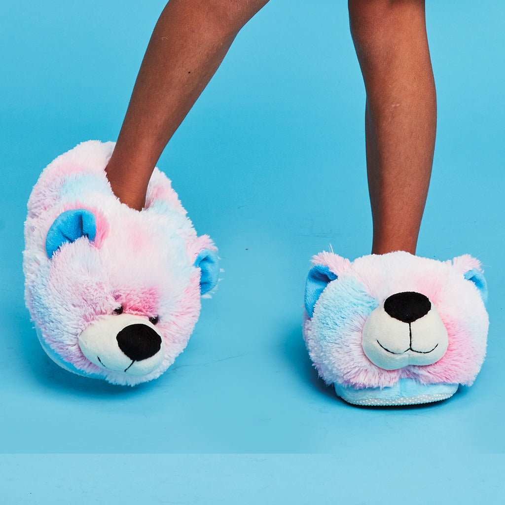 Pink &amp; Blue Tie Dye Bear Slippers - Xsmall/Small