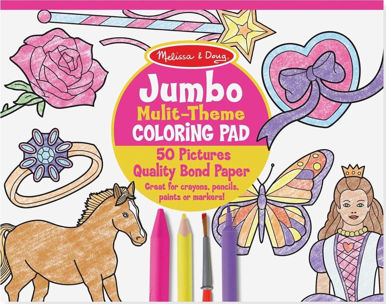 Jumbo 50-Page Kids&#39; Coloring Pad - Horses, Hearts, Flowers, and More