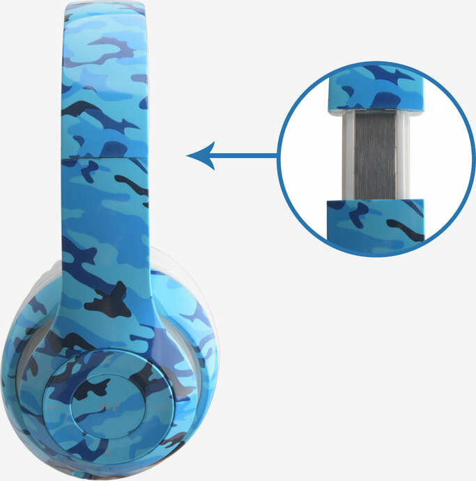 Stereo Bluetooth Head Phones Blue Camouflage